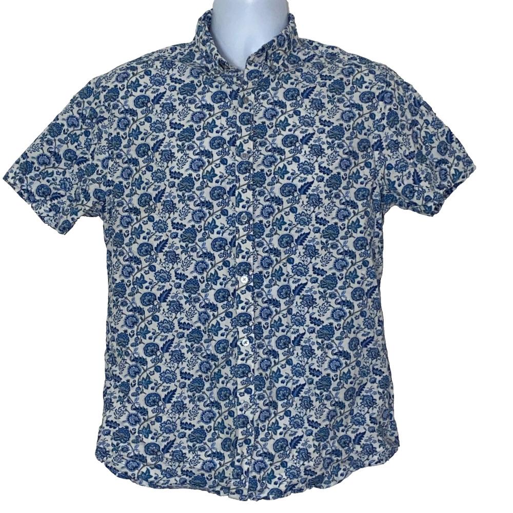 Cactus Man Ricky Singh Shirt Mens Medium White Blue Short Sleeve Floral Hawaiian
